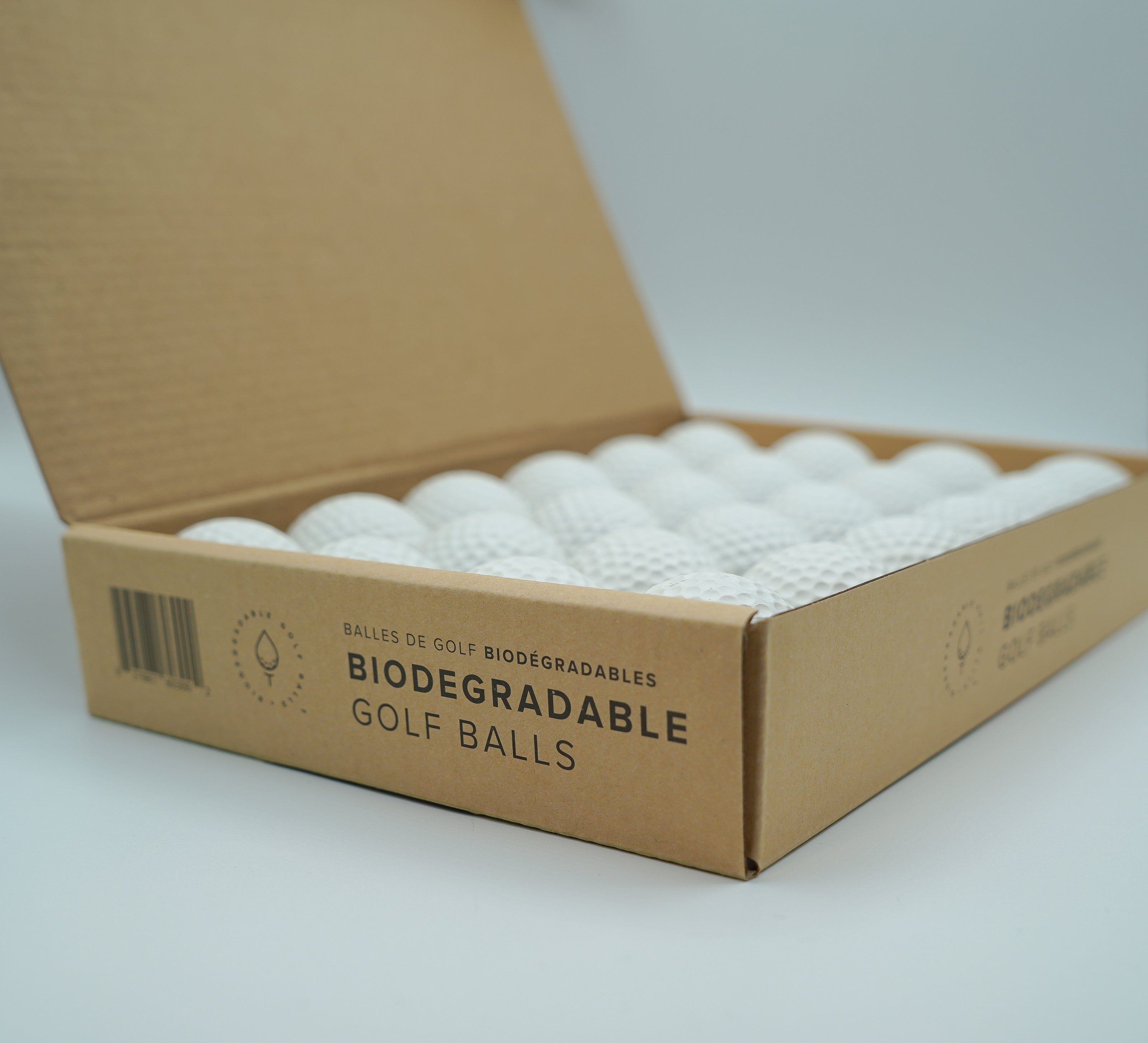 Another close up of a pack of 24 biodegradable golf balls!