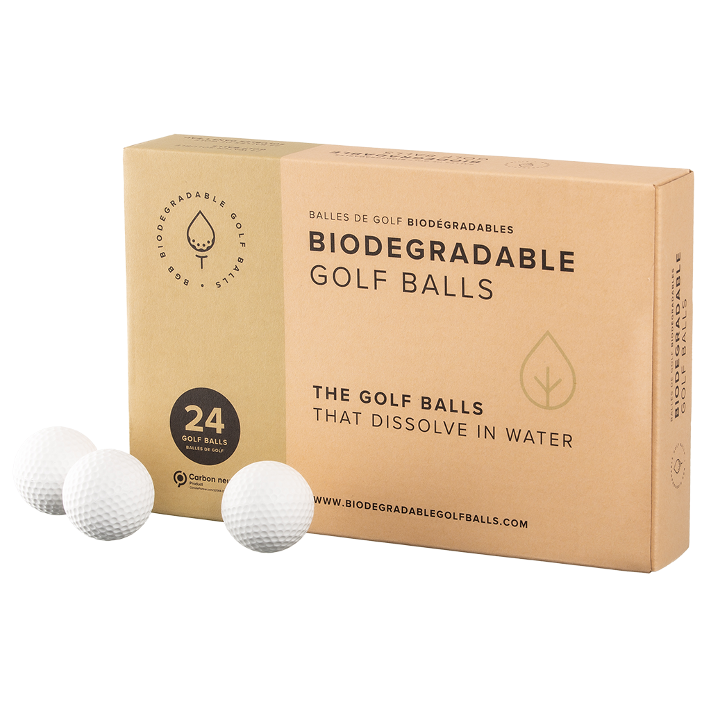 A pack of biodegradable / water soluble golf balls picture from the front here.