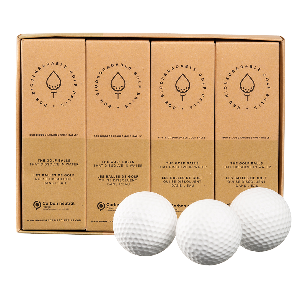 Water dissolving golf balls used for water front driving ranges picture here with the individual 3 ball sleeves.