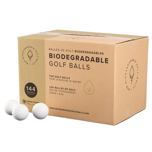 A pack of 144 eco friendly biodegradable golf balls.